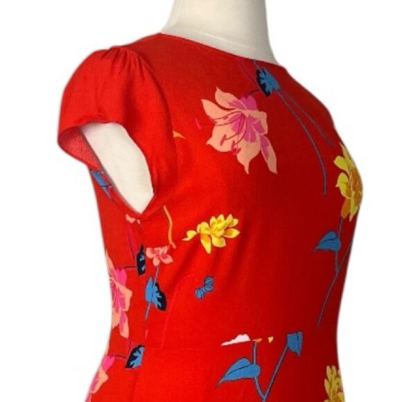 LOFT Midi Dress Cap Sleeves A-line Red Pink Multi Floral Women’s Plus Size 14 - Picture 6 of 10